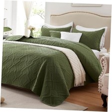 Quilt Set King Size 3 Pieces, Lightweight Olive Green Bedspread-98''x106'',