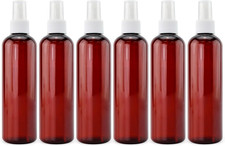 8Oz Amber Brown Plastic Spray Bottles with White Fine Mist Atomizers Pack of 6 