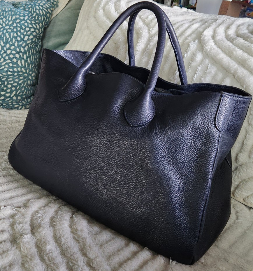 Mark and Graham Elisabetta Dark Navy Blue Pebbled Leather Ha