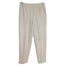 Eileen Fisher Organic Linen Beige Pull On Tapered Leg Pants Women Sz S Coastal