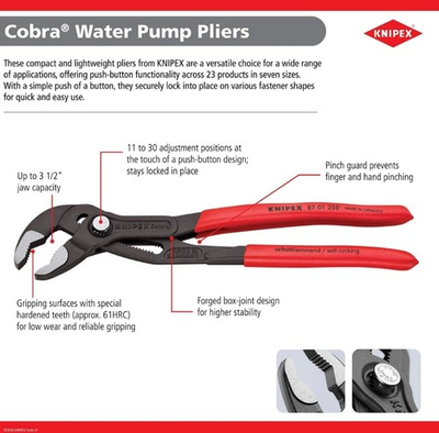 #ad KNIPEX Tools 87 01 250 Cobra Water Pump Pliers10 Inch $14.99