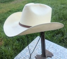 Unisex Stetson Straw Hat 6X Sz. 7 Rare Sawtooth 1117, Leather Chin Strap Vintage