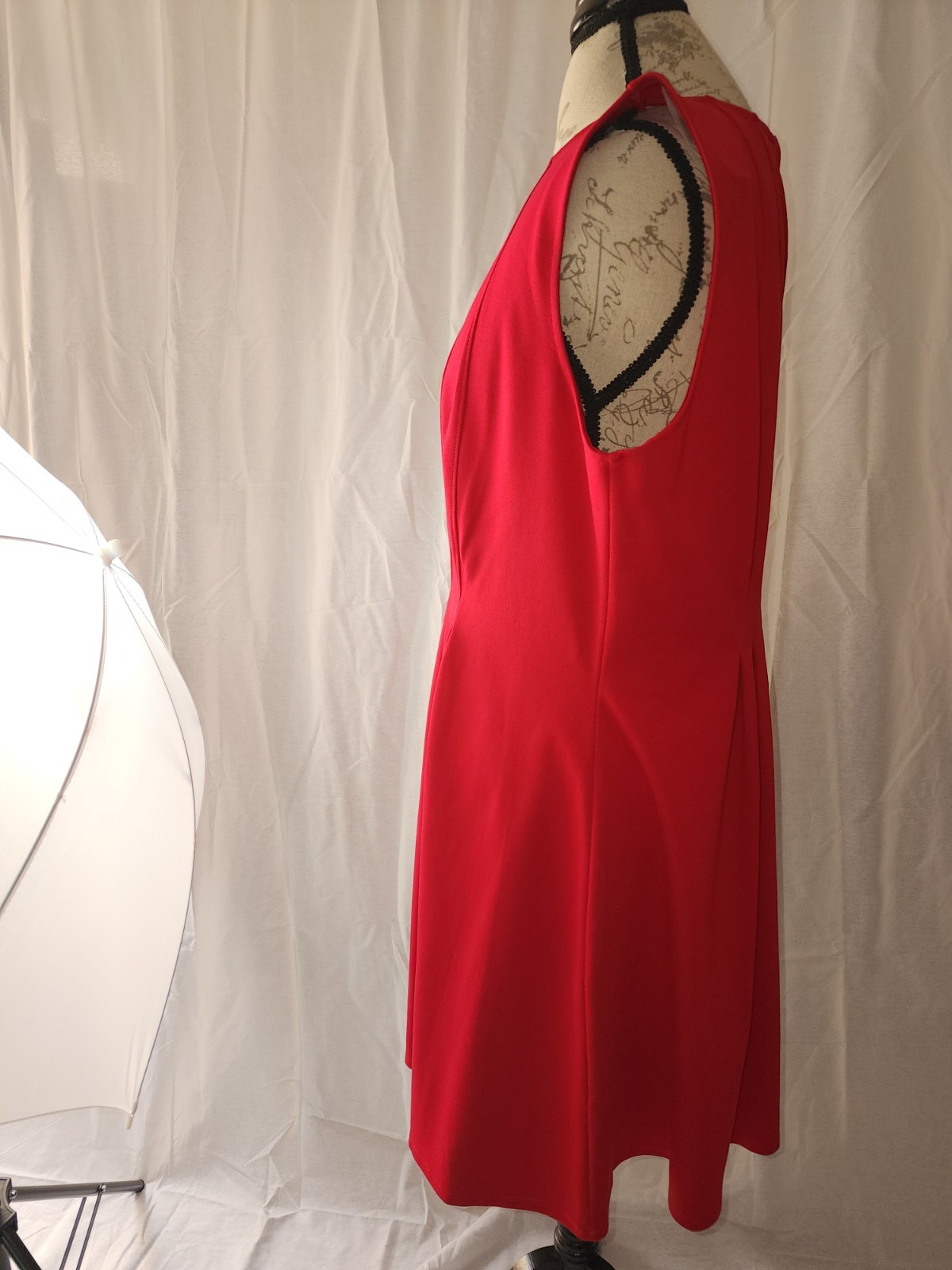 Monteau Red Knit Sleeveless Pleated A-Line Dress Knee Length Plus Size 1X image 4