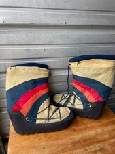 Vintage 80's Rainbow Stripe Lace Up Moon Boots Made in Korea Adult US Size 9-10