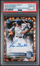Sean Gamble PSA 10 Peanut Refractor /5 Autograph Pop 1 2025 Bowman Draft Chrome