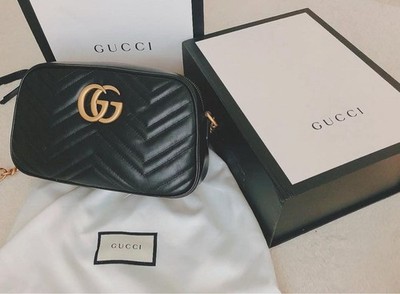 GUCCI GG Marmont Chain Shoulder Cross Bag Leather 447632 Black