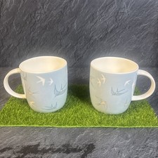 Pair of Laura Ashley blue birds swallows mugs