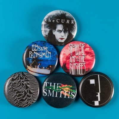 Post Punk 1'' Button Pins Set of 6 | The Cure Joy Division Goth Badge Collection