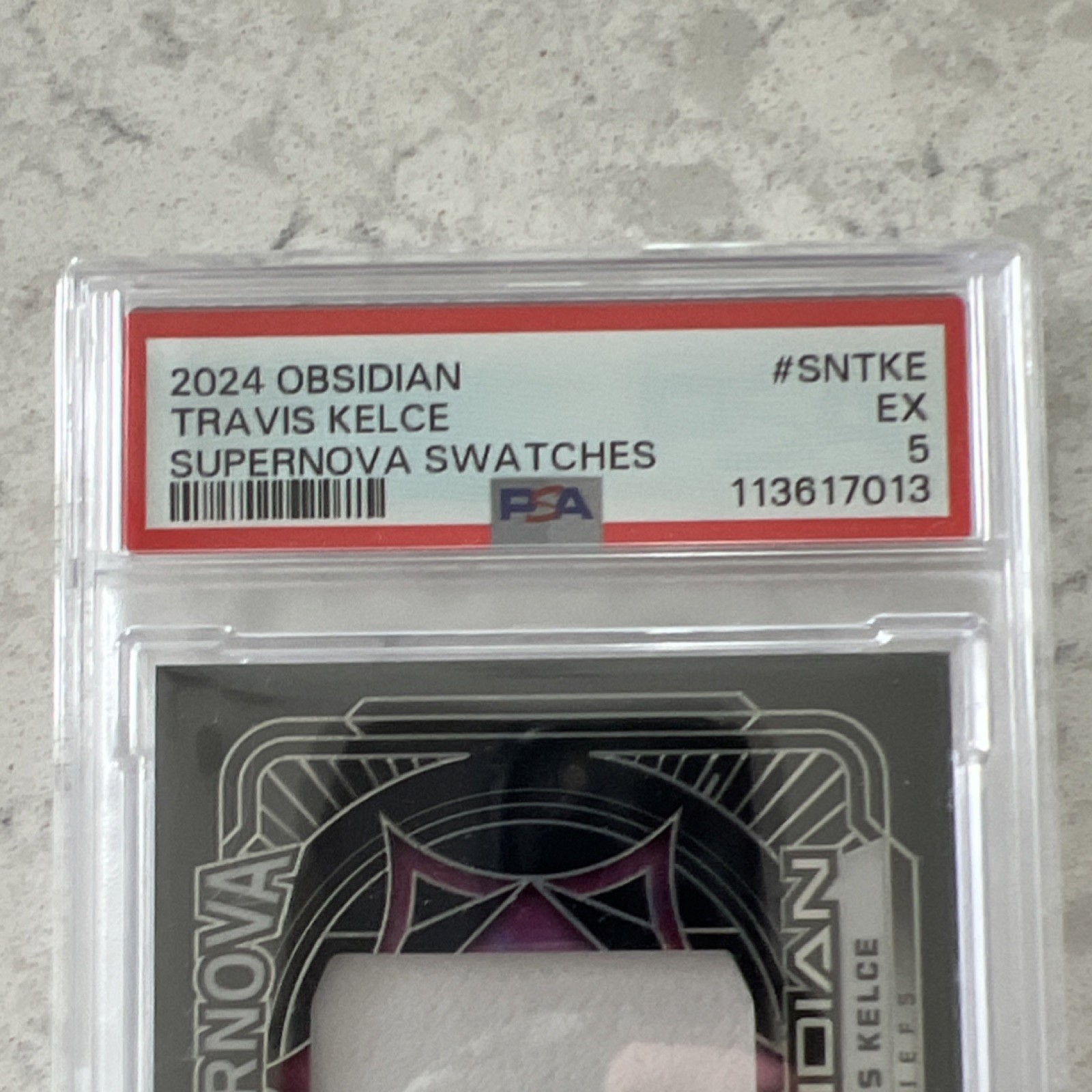 Panini 2024 Obsidian Supernova Swatches Travis Kelce Chiefs MEM PSA 5 #SN-TKE
