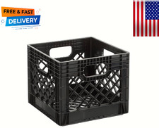 Juggernaut Storage 16QT Heavy-Duty Plastic Milk Crate Black with Built-in Handle