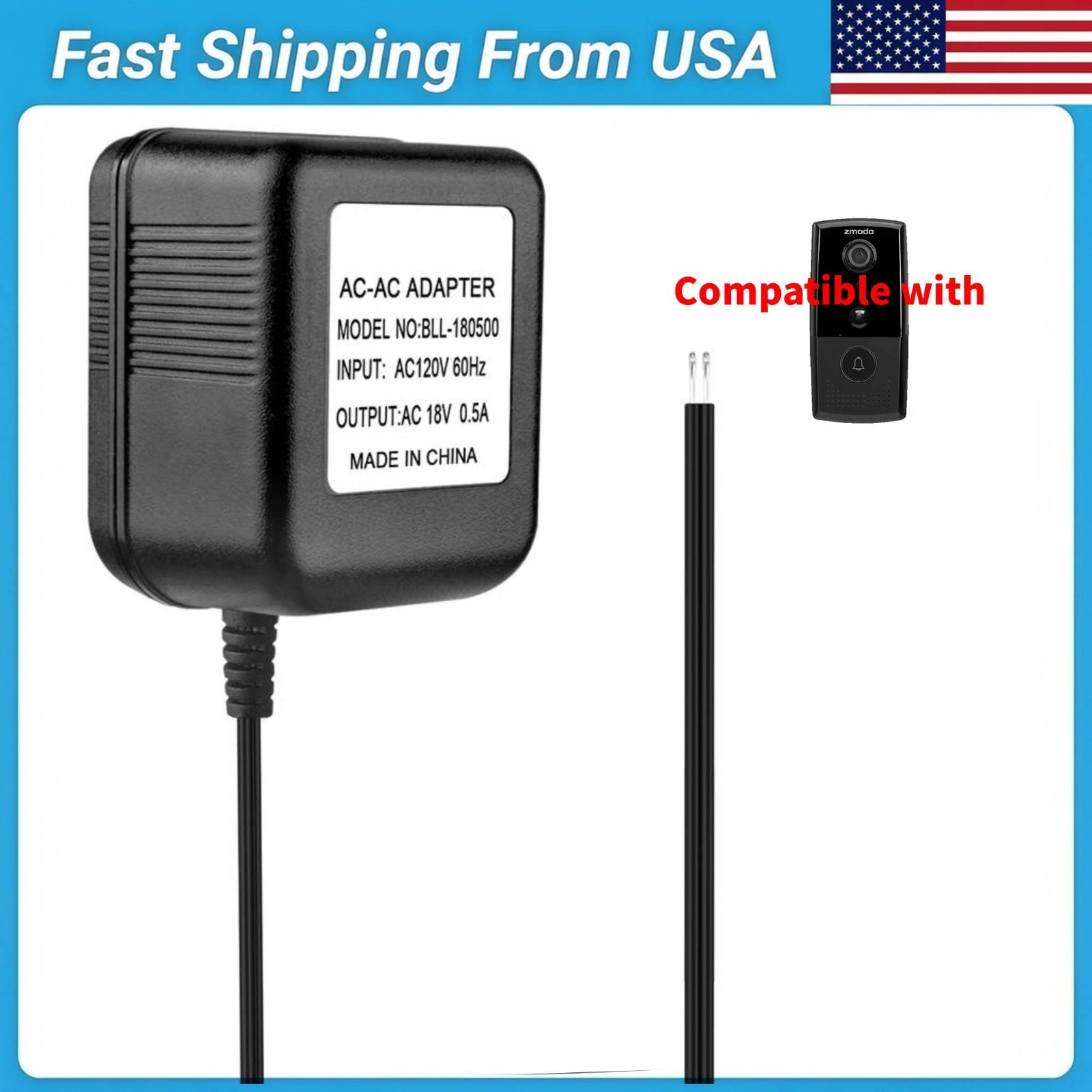 18V Adapter For Zmodo smart greet Wi-Fi doorbell, Nest Hello