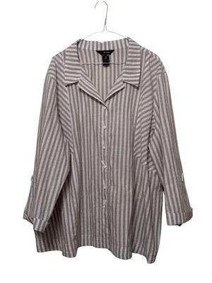 Ali Miles 2x Striped Cotton Blend Relaxed Fit Shirt Top