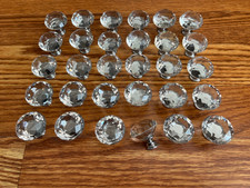 30 Clear Glass Diamond Shaped Faceted Drawer Pulls NEW
