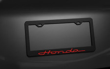 Red Vintage Honda Logo License Plate Frame Black Premium Matte Black Metal