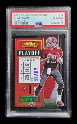 2020 contenders #12 tom brady; playoff /199 ticket prizm PSA 10  (1st Bucs Year)