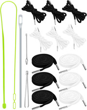 16Pcs Drawstring Cord Kit-12Pcs Hoodie Strings Flat  Round,Black  White with