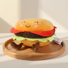 9" Burger Plush Toy Stuffed Animal Soft Squishy Hamburger Food Pillow Kids Gift