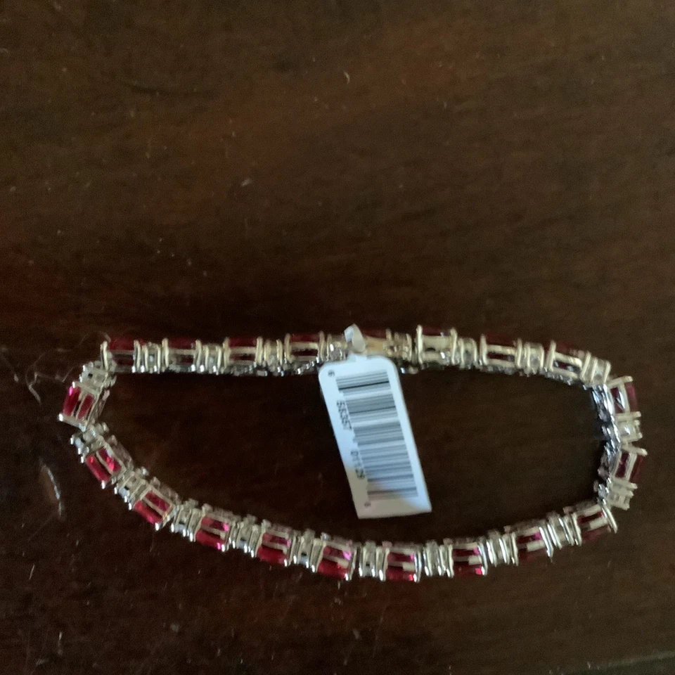 Nuevo Brazalete Tenis Redondo Creado en Laboratorio Rubí y Zafiro Blanco en Plata de Ley Foto 4 de 4