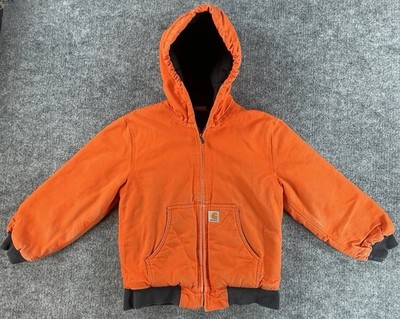 VTG OOs Carhartt J140 BLZ Orange Hooded Work Jacket Sz 10 12 Years