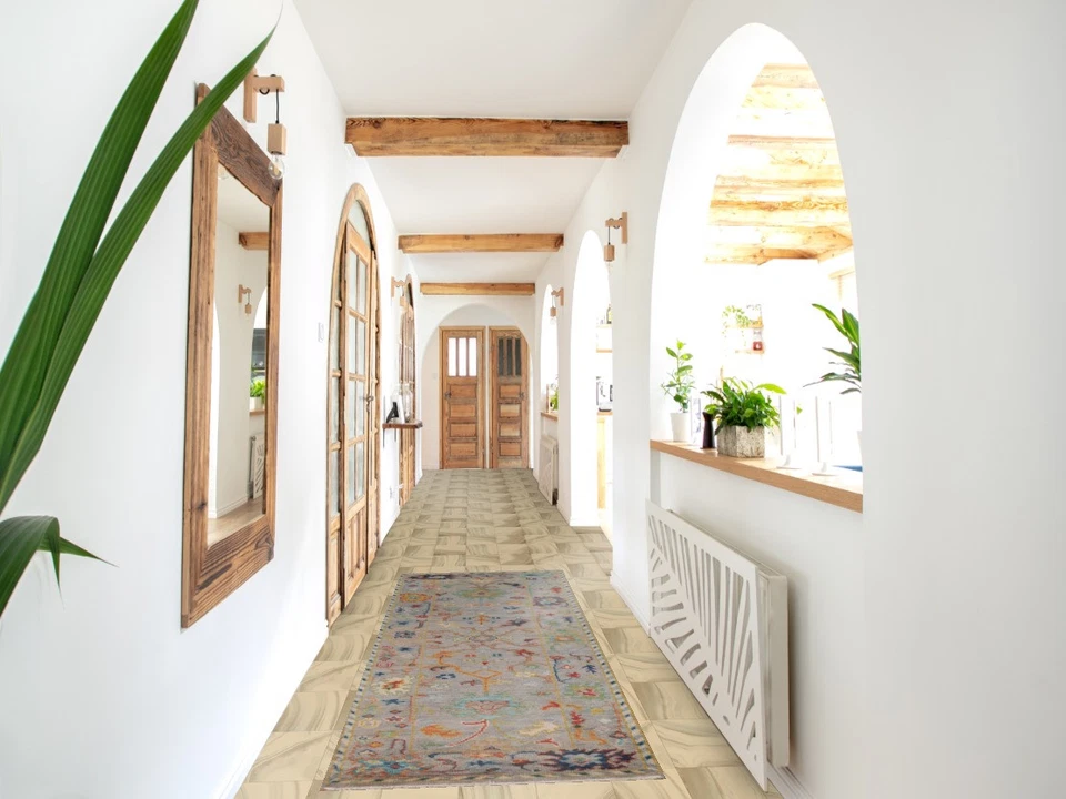 Transitional Grey Oushak Indian Runner Rug 3x8 Handmade Oriental Wool Carper - Image 2 of 4