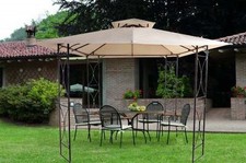 GAZEBO GIARDINO 3 x 3 MT TELAIO FERRO 38 MM DONDOLO DECORAZIONE TENDA POLIESTERE
