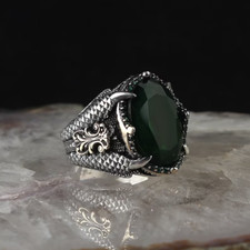 Solid 925 Sterling Silver Green Emerald Zircon Gemstone Designer Mens UnisexRing