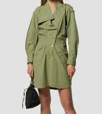 $555 Isabel Marant Etoile Women's Green Khaki Linore Jacket Dress Size 44 / 12