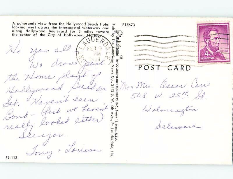 Pre1980 VIEW FROM THE HOLLYWOOD BEACH HOTEL Hollywood Near Miami FL