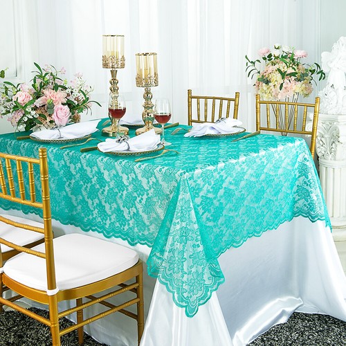 Wedding Linens Inc.54" x108" Rectangular Lace Table Overlays Toppers Tablecloths - Picture 25 of 26