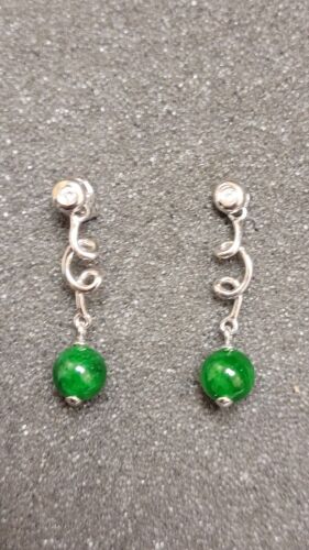 Pair Of 18k White Gold Earrings With Green Jade - image 1