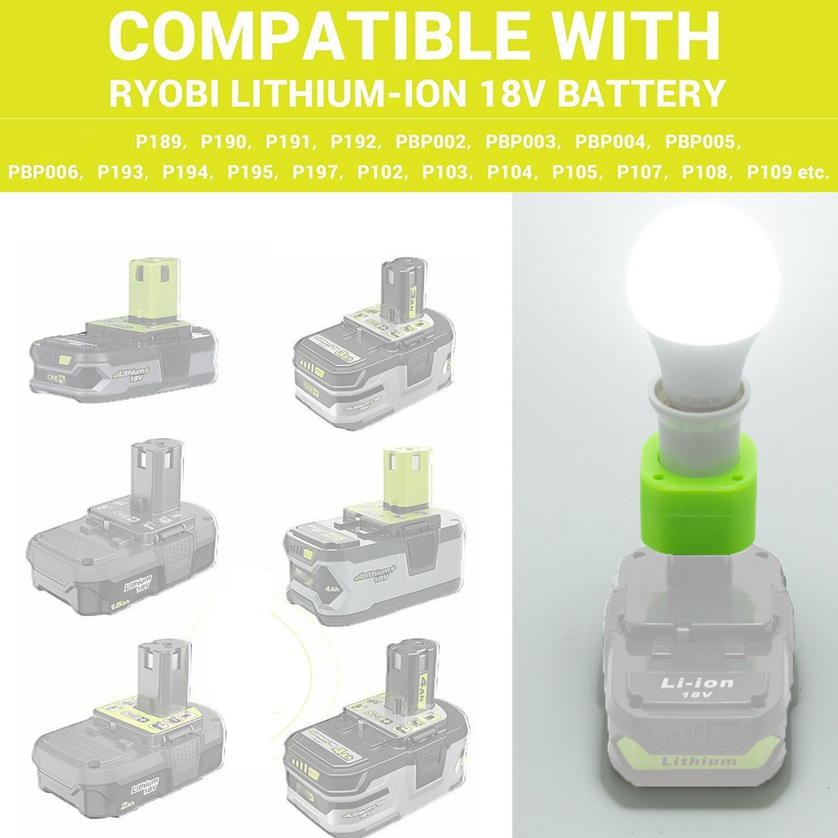 For Ryobi 18V Li-ion Battery LED Work Light E27 Bulb Jobsite Light