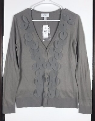 NEW Ann Taylor Loft Size M Taupe Cardigan Sweater Petal Detailing Women's $59.50