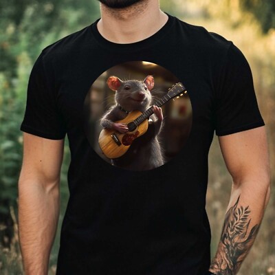 Mens Rat Guitar Print Cotton T-Shirt Size XS to 5XL