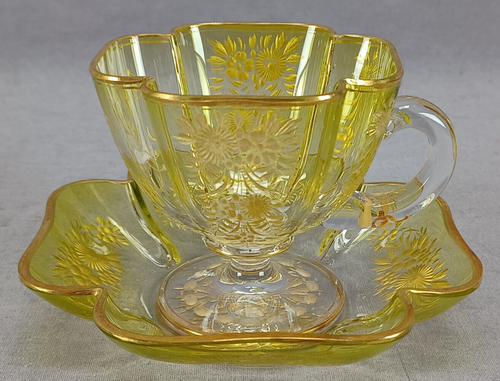 Bohemian Moser Lobmeyr Intaglio Gravur & Vergoldet Floral Monogrammiert Tasse & Untertasse