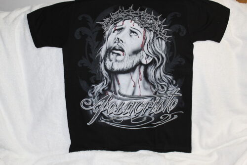 JESUS WITH CROWN OF THORNS JESU CRISTO CROSS NECKLACE T-SHIRT - Picture 1 of 4