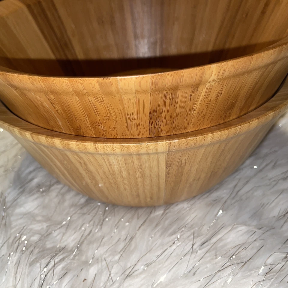 Set 2 Better Homes and Garden  Bamboo Salad Serving Bowl Fruits / Natural / NEW - Image 3 of 4