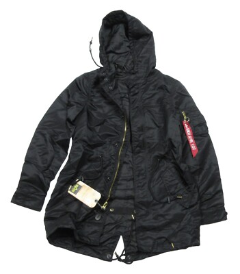 Alpha Industries Women's Black Lightweight Hooded Fishtail Jacket