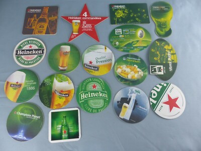 Lot of 17 different HEINEKEN beer mats beer felt beer deck B96