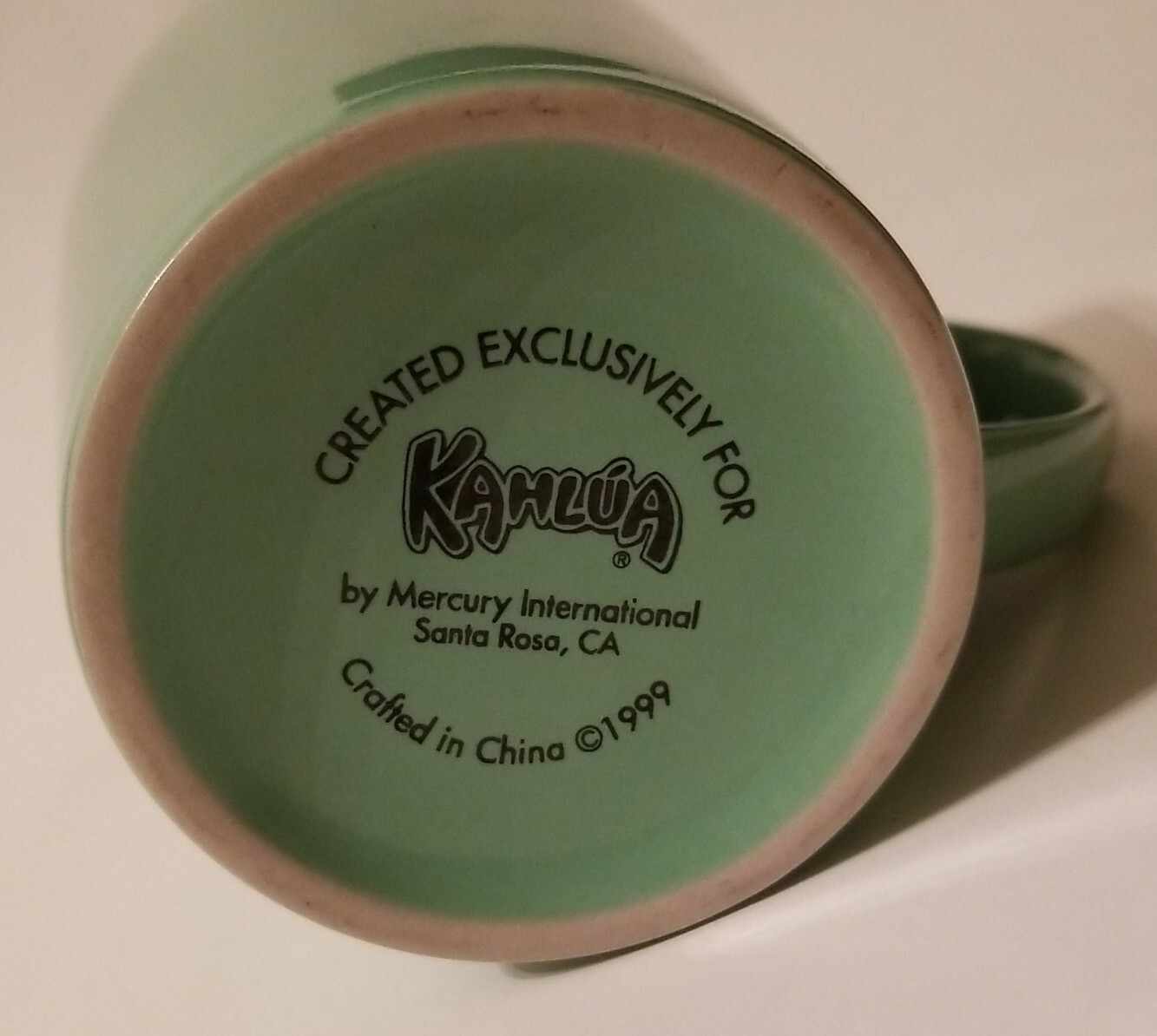 Kahlua Anything Goes Coffee Mug 11 Oz Green Tea Cup. Mercury International. 1999