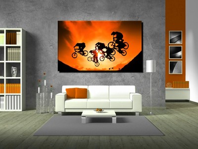 LEINWAND BILD ER XXL POP ART BMX FAHRRAD MOTOCROSS SONNE ABSTRAKT BUNT - 150x90