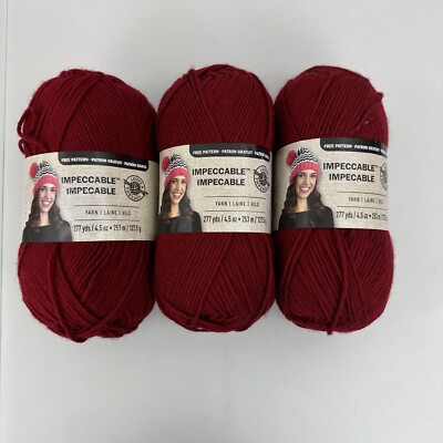 Loops & Threads Impeccable Yarn Red Claret Lot of 3 Worsted Same Dye Lot 4.5 oz