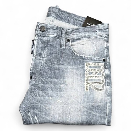 New DSQ2 Cool Guy Jean Ripped Grey Men's Stretchy Washed Slim Fit Jeans - Picture 3 of 4