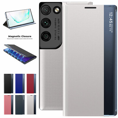 Smart View Magnetic Leather Stand Case Screen Protector For Samsung Galaxy S22