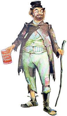 J.C. Grants Bon Bon Baking Powder London Type Bum Hobo Large Die Cut Trade Card