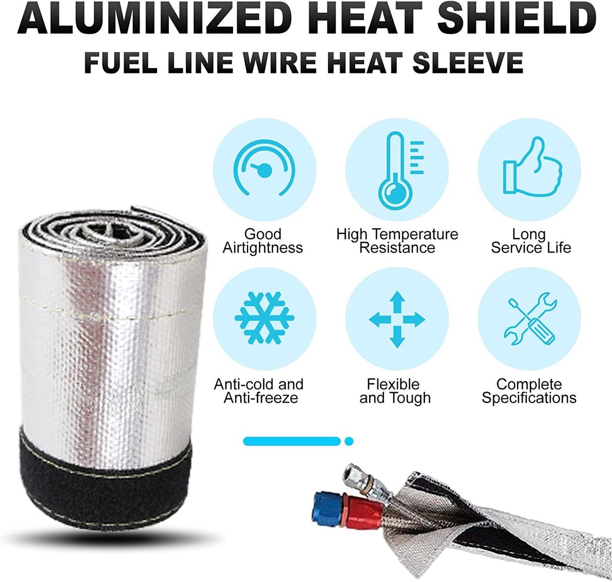 10 Foot Heat Shield Sleeve - 3/4" ID Metallic Insulation Wrap For Wires & Hoses