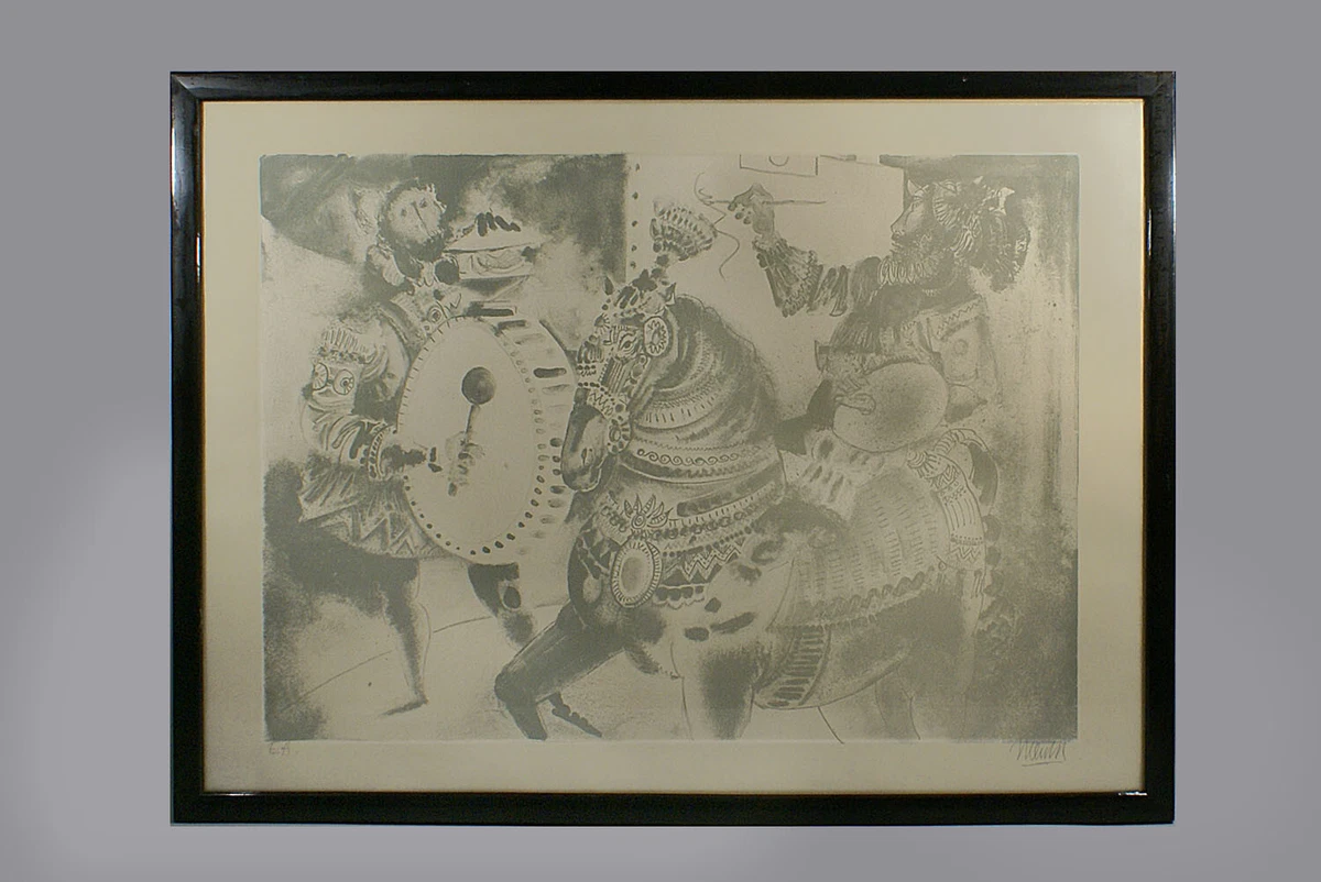 Tableau Ancien - Impression Lithographie Rue & Gens - Cadre 6x5 - Vintage