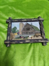 Farm Life 3 D Wall Plaque Resin Stone Wall Décor Barn Silo Animals Log Frame