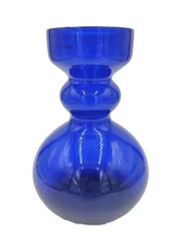 Vintage Polish Graduated Bulbous Cobalt Blue Glass Art Vase Poland