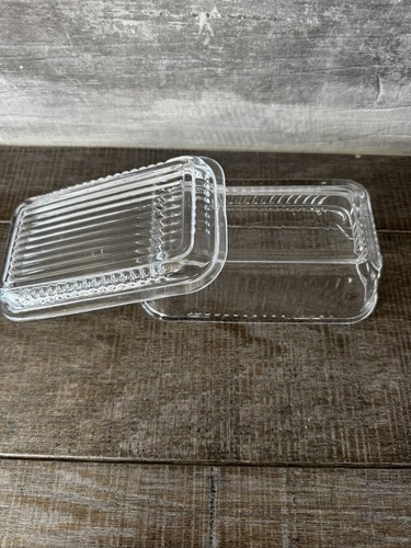 Amici Home Classic Glass Butter Dish, 7" Length, Ribbed/Diamond Embossed Design - Picture 5 of 5
