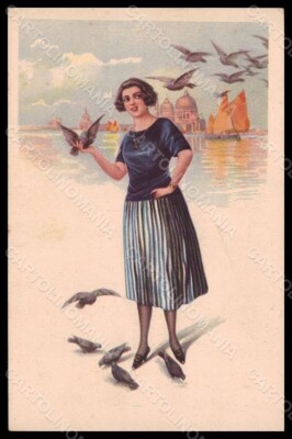 Artist Signed Tessari Fashion Glamour Lady Venezia serie 4340 postcard VK8059